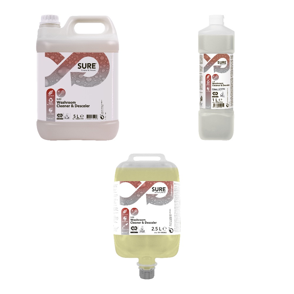 SURE Washroom Cleaner & Descaler – kanister 5 L, boca 1 L i QuattroSelect kesa 2,5 L