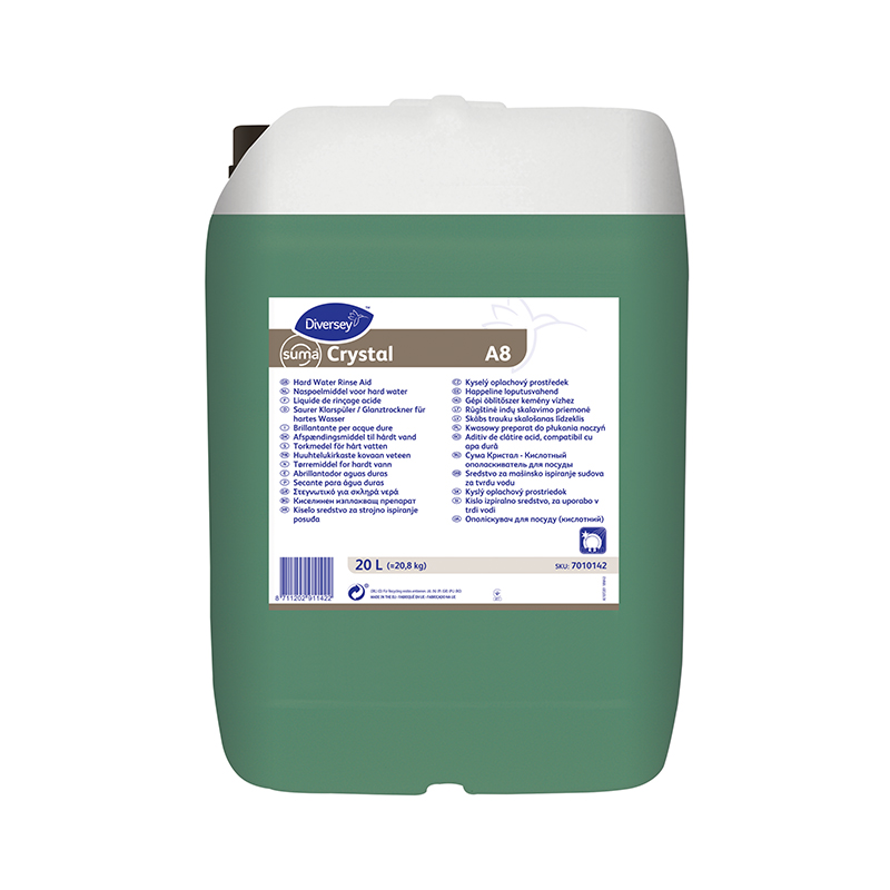 Diversey SUMA Crystal A8 kiselo sredstvo za ispiranje posuđa, 20 L