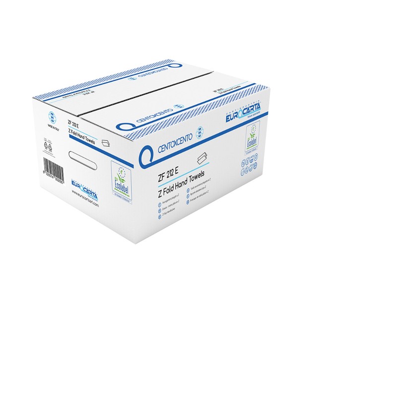 Eurocarta Cento X Cento složivi Z-fold ubrusi za ruke, 2 sloja, 25×150 listića (EU Ecolabel)
